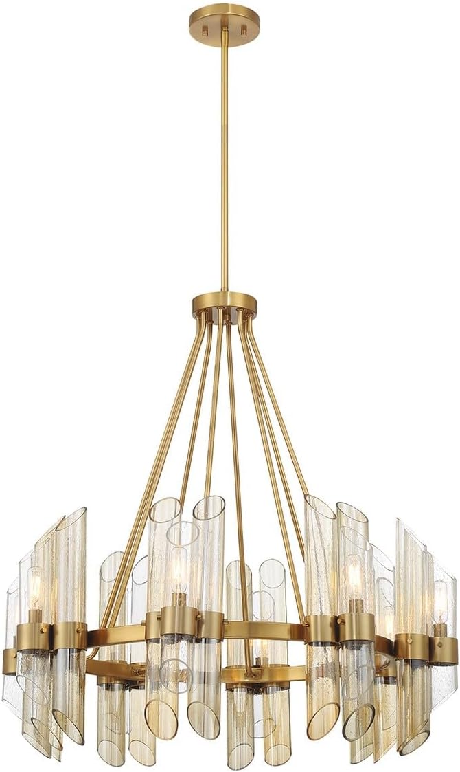Savoy House 1-9105-8-322 Biltmore Art Deco Style Clear/Smoked/Champagne Glass Round Chandelier, 8-Light 480 Total Watts, 31" H x 30" W, Warm Brass