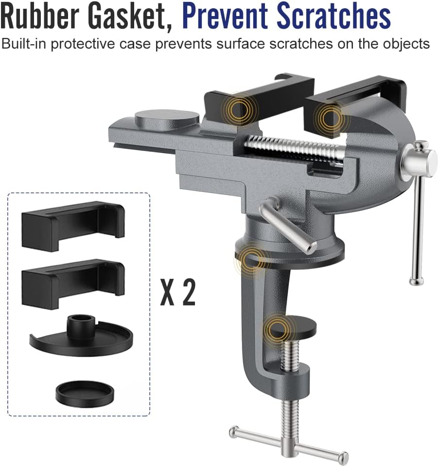 Housolution Universal Table Vise 3 Inch, 360°Swivel Base Bench Clamp