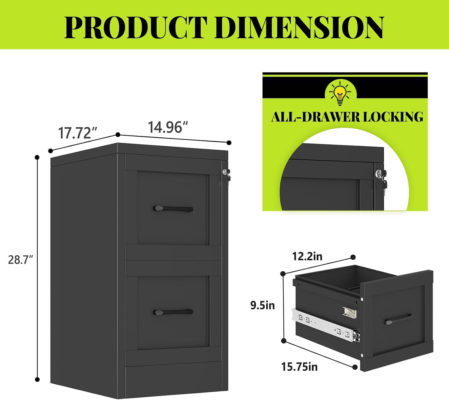3 Drawer File Cabinet, Office Mobile Filing Cabinet, Printer Stand | All-in-One Office Storage, 3 Storage Drawers, 2 Adjustable Shelves, Lockable Cabinet, 4 Casters, 46.5-Inch Top