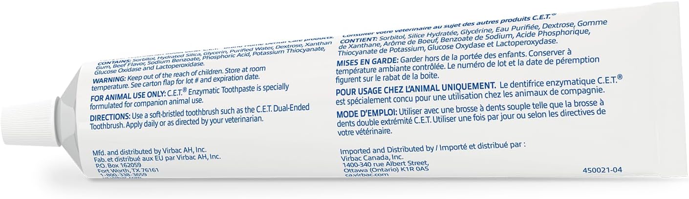 C.E.T. Enzymatic Toothpaste for Dogs and Cats, Vanilla Mint, 2.5oz | Plaque and tartar control for fresh breath, pet dental care toothpaste, Dual enzyme system, vanilla mint flavored toothpaste