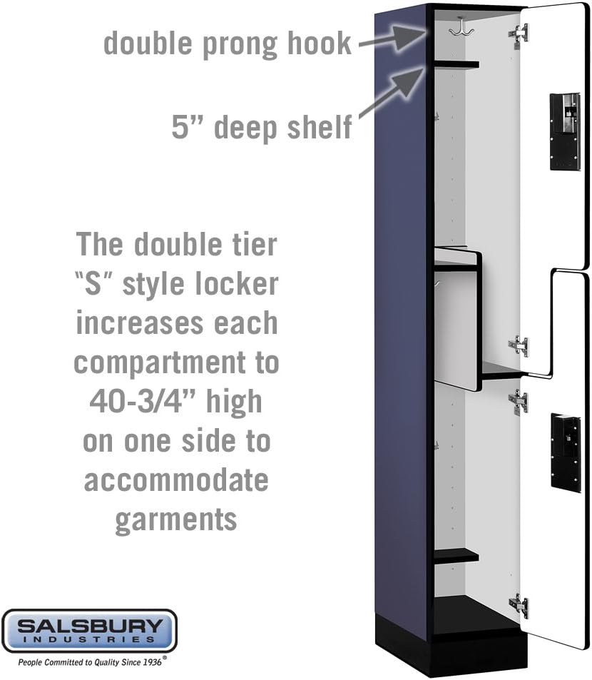 Salsbury Industries 2-Tier S-Style Designer Wood Locker with One Wide Storage Unit, 6-Feet High by 18-Inch Deep, Mahogany