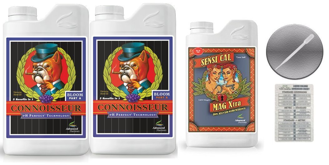 Advanced Nutrients Connoisseur Bloom A & B 4 Liter & Sensi Cal-Mag 4 Liter Bundle with Conversion Chart and 3mL Pipette