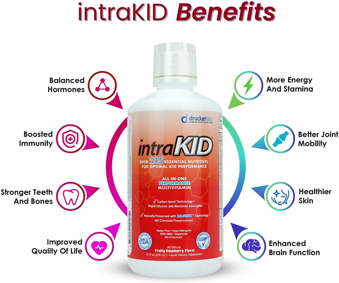 Drucker Labs Kids Liquid Multivitamin with 225+ Nutrients,32 fl oz | Drucker Labs intraKID Kids liquid Multivitamin with 225+ Nutrients,32 fl oz
