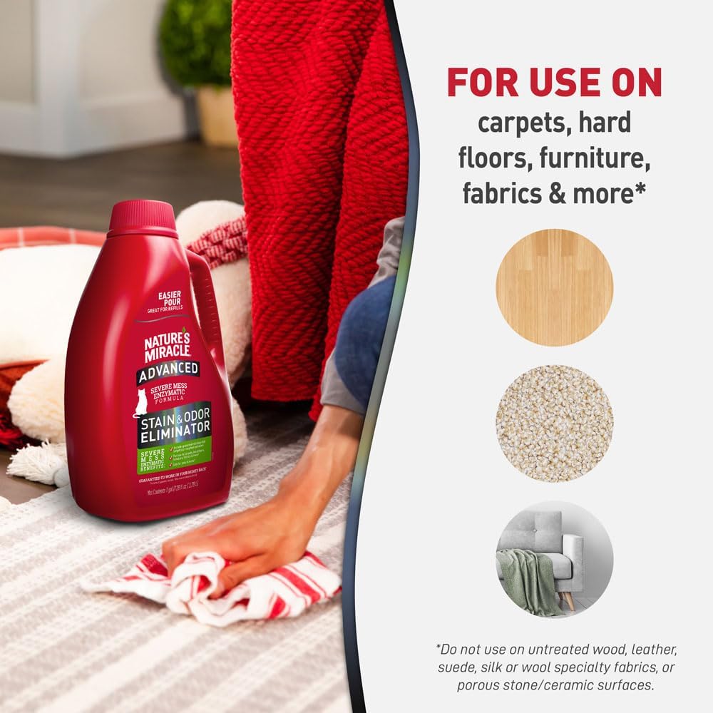 Nature’s Miracle Advanced Cat Stain & Odor Eliminator, Severe Mess, 32 oz | Enzymatic Cleaner Eliminates the Toughest Cat Messes, For Use on Multiple Surfaces, Safe For Pets and Home*, Fresh Scent