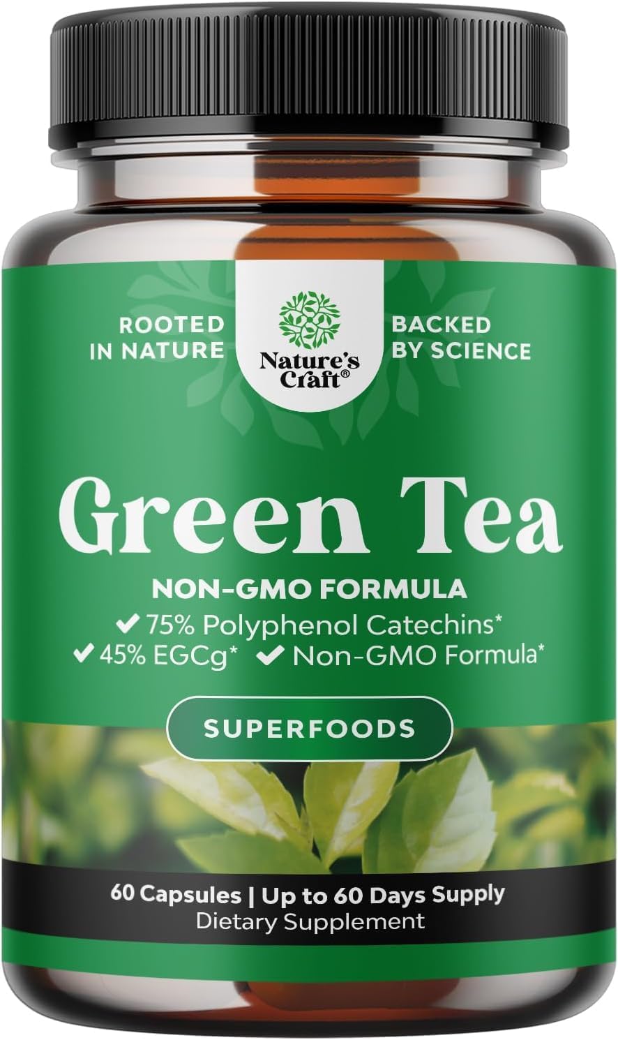 Green Tea Extract Capsules - 500mg Pure Leaf Green Tea Caffeine Supplement - EGCG