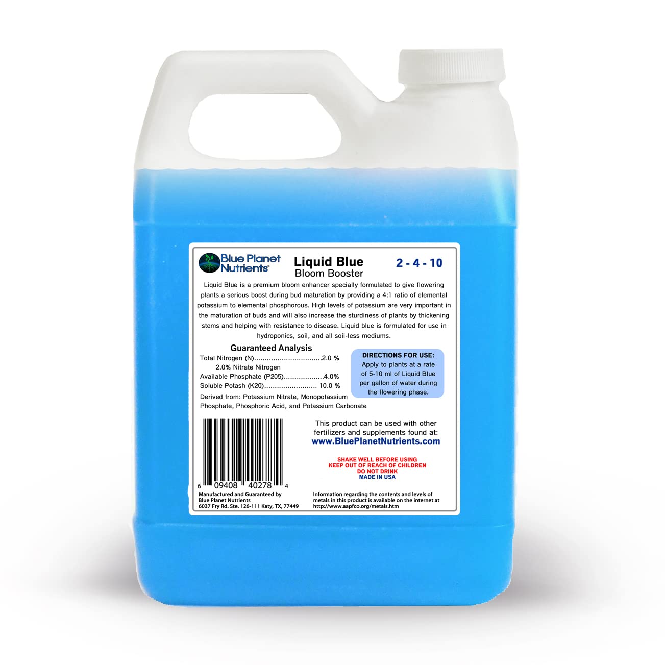 Bloom Booster Fertilizer Liquid PK Enhancer - Blue Planet Nutrients Liquid Blue for Bigger Flowers & Yields - Quart