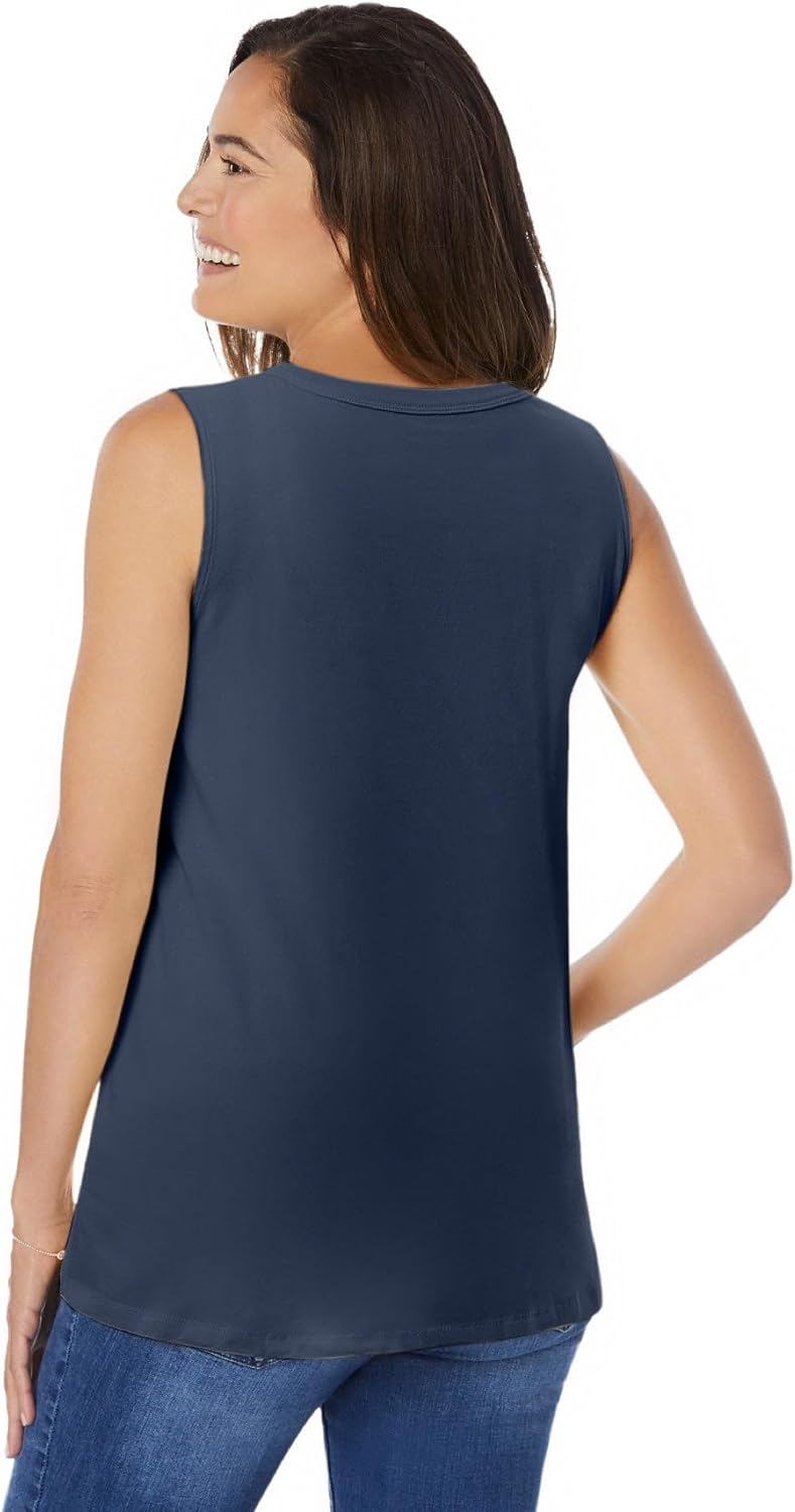 Woman Within Perfect Sleeveless Shirred V-Neck Tunic
