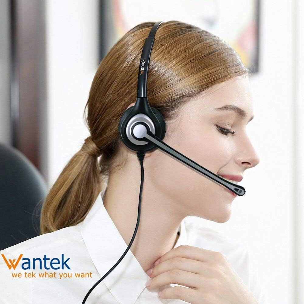 Wantek 2.5mm Telephone Headset with Mic Noise Cancelling, Office Phone Headset Compatible with AT&T ML17929 Panasonic Vtech RCA Uniden Cisco SPA Grandstream Polycom Cordless Dect Phones(A600F)