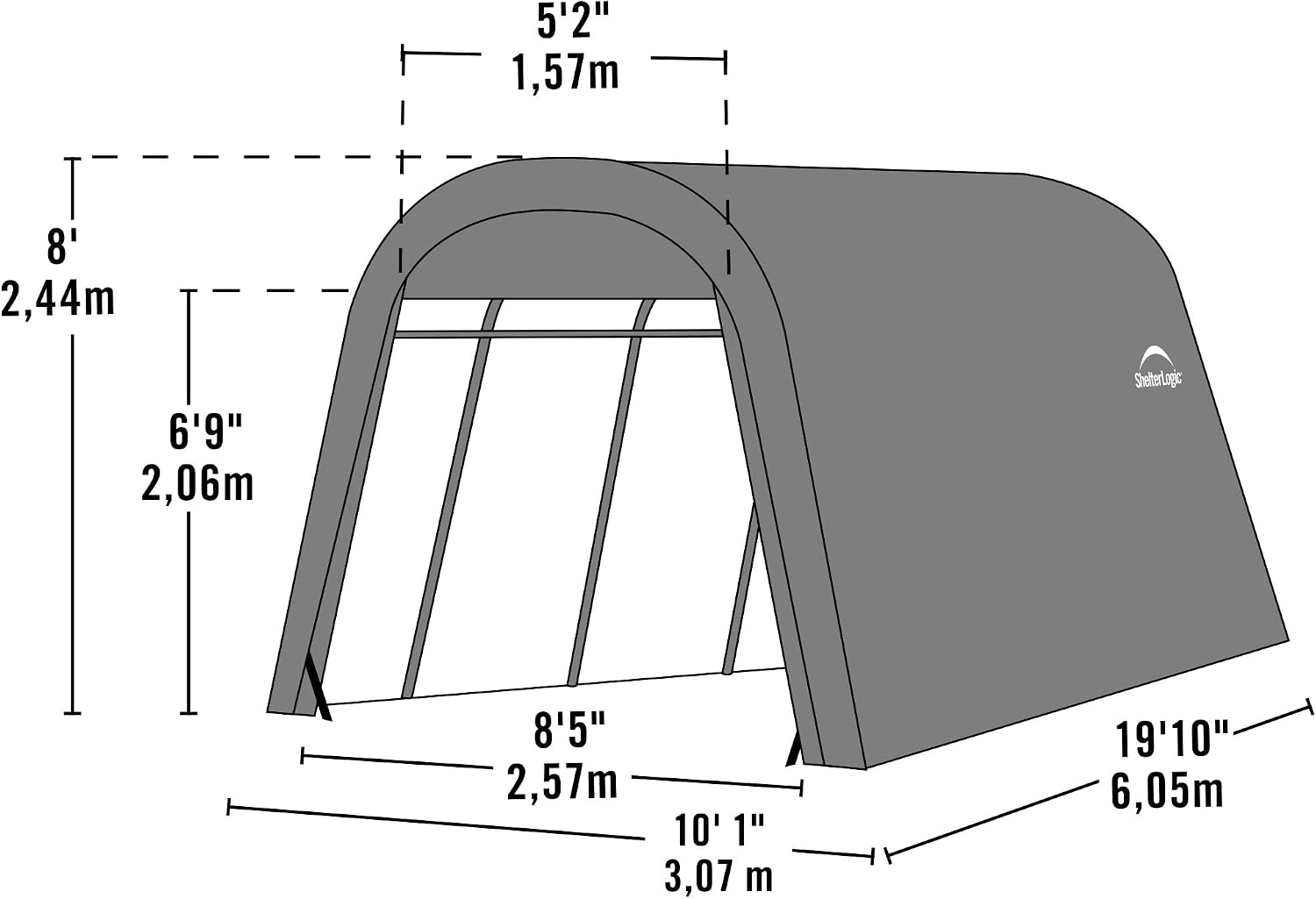 ShelterLogic 10' x 15' x 8' All-Steel Metal Frame Round Style Roof Instant Garage and AutoShelter with Waterproof and UV-Treated Ripstop Cover