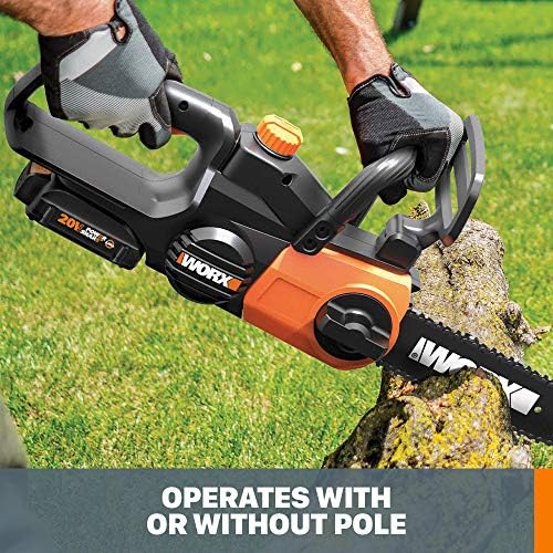 WORX Cordless Chainsaw, 20V 10" 2-in-1 Pole Saw with Auto-Tension, WG323 | 12' extra reach with pole, weighs 10 lbs, auto-tension chain adjustment