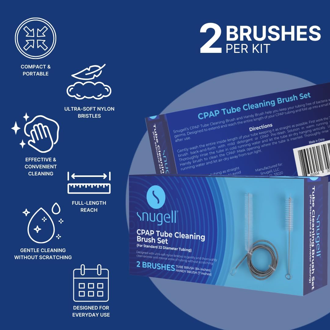 Snugell CPAP Tube Cleaning Brush Set – 84-Inch Flexible Cleaner for Tube Interiors & 7-Inch Brush for Masks – Designed for 22mm Tubing –