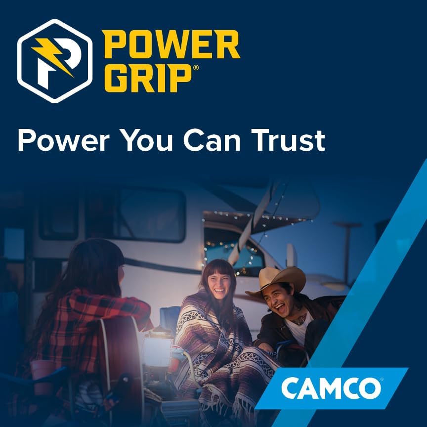 Camco Power Grip 25-Ft 50 Amp RV Extension Cord - NEMA 14-50P Male & FSS2-50R Locking Female Connectors - Rated for 125/250 V/12,500 W - Features Copper 6/3 + 8/1-Gauge Wires for Conductivity (55542)
