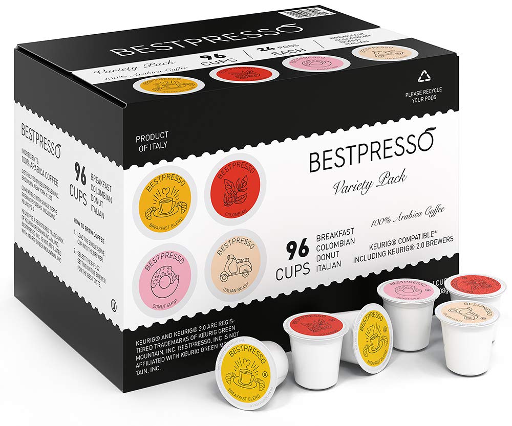 Bestpresso Coffee, Donut Shop Medium Roast Single Serve K-Cup Pods, 96 Count (Compatible With 2.0 Keurig Brewers) 8 Packs Of 12 Cups