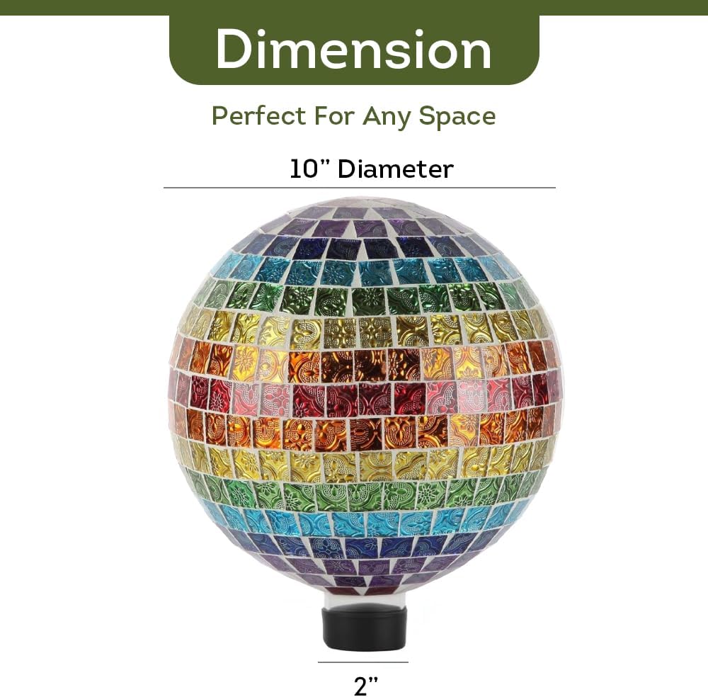 Lily's Home Colorful Mosaic Glass Gazing Ball, Designed with a Stunning Holographic Petal Mosaic Pattern to Bring Color and Reflection to Any Home and Garden, Red and Gold (10" Diameter)