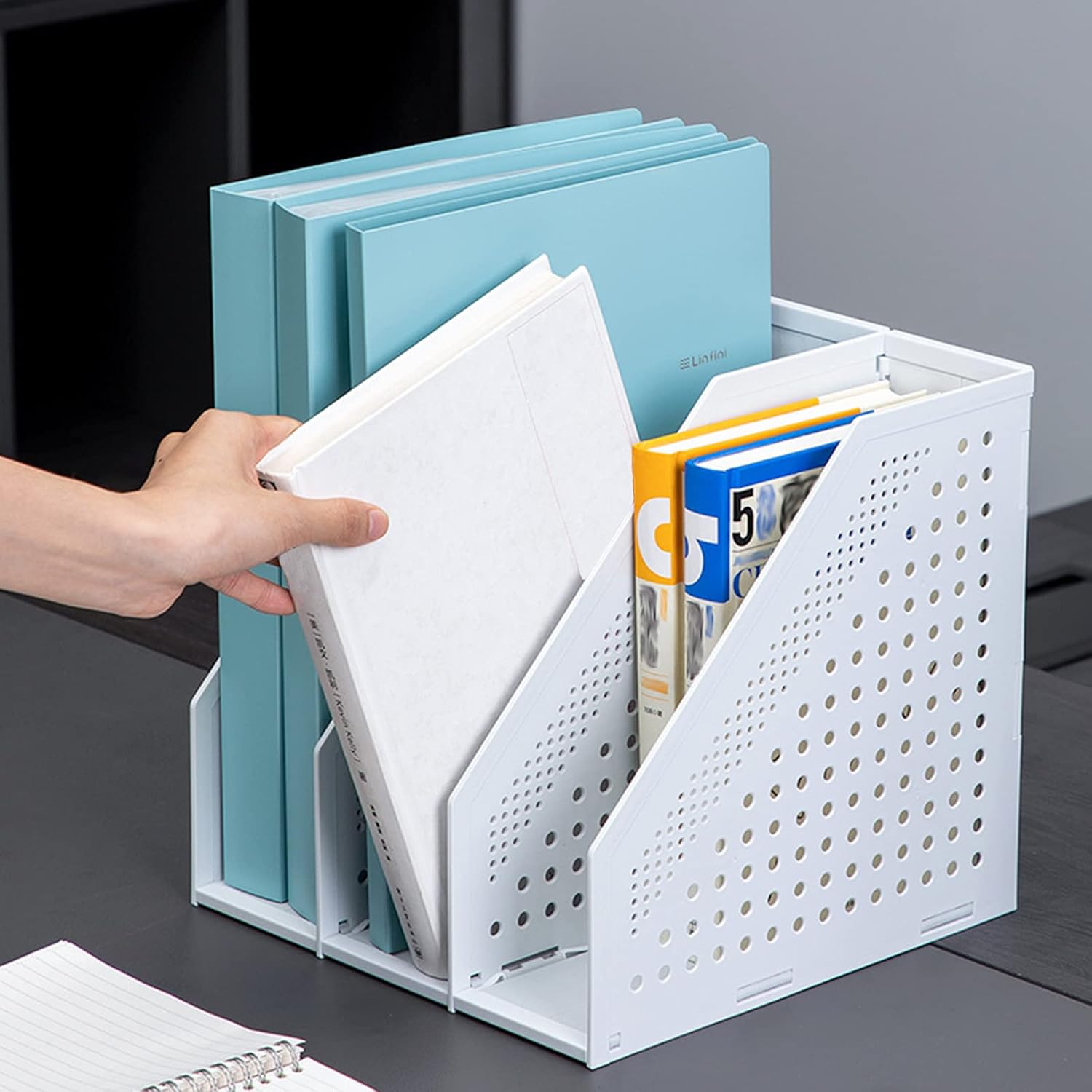 SAYEEC Collapsible Magazine Holder Plastic Desktop 4 Compartment File Rack Magazine Organizer Vertical File Divider Sorter Storage Document