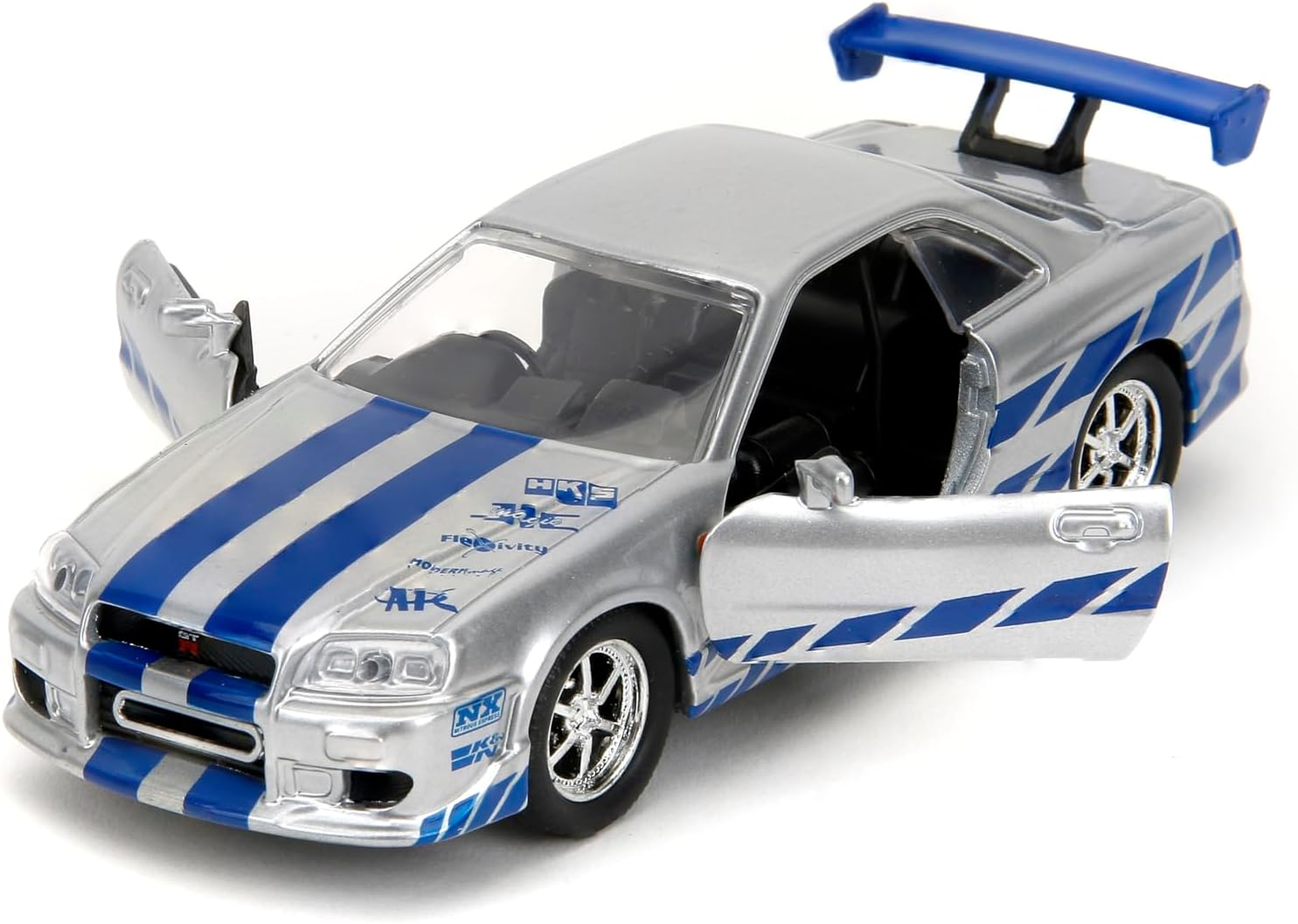 Jada Toys Fast & Furious 1:32 Brian's Nissan Skyline GT-R R34 Die-cast Car Silver/Blue, Toys for Kids and Adults