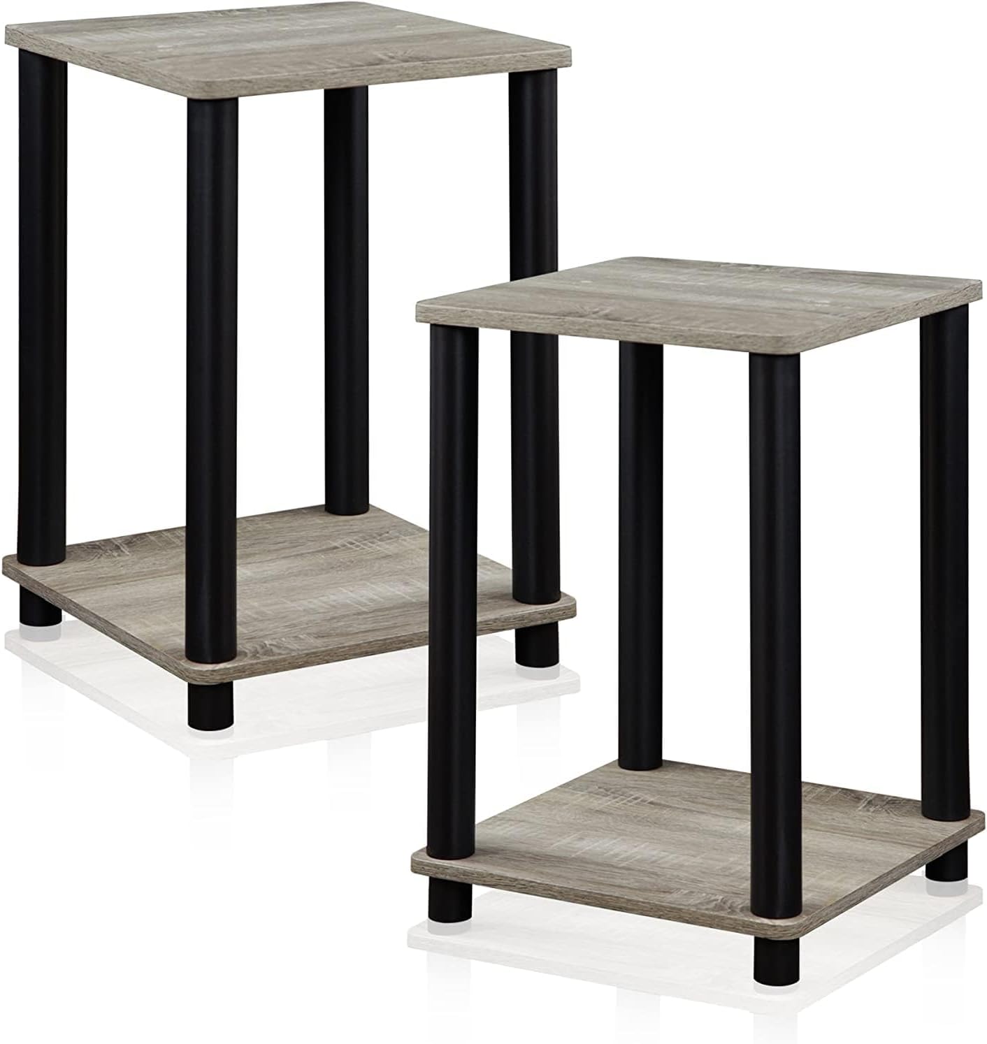 Furinno Turn-N-Tube End Table Corner Shelves, Set of 2, Dark Cherry/Black | Stackable Modern End Table with Open Shelf, Night Stand, Bedside Table, for Living Room, Bedroom