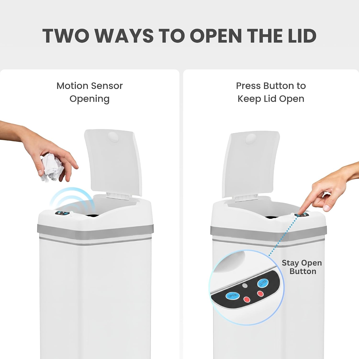 iTouchless 50 Liter / 13 Gallon Kitchen Trash Can with Lid & Deodorizer – Motion Sensor Semi-Round Stainless Steel Garbage Bin for Home, Office, or Garage – Slim, Wide Opening Large Capacity Design