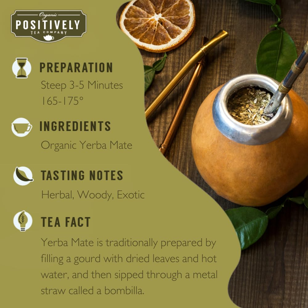 Organic Positively Tea Company, Yerba Mate Tea, (Unsmoked) Loose Leaf, 16 Ounce