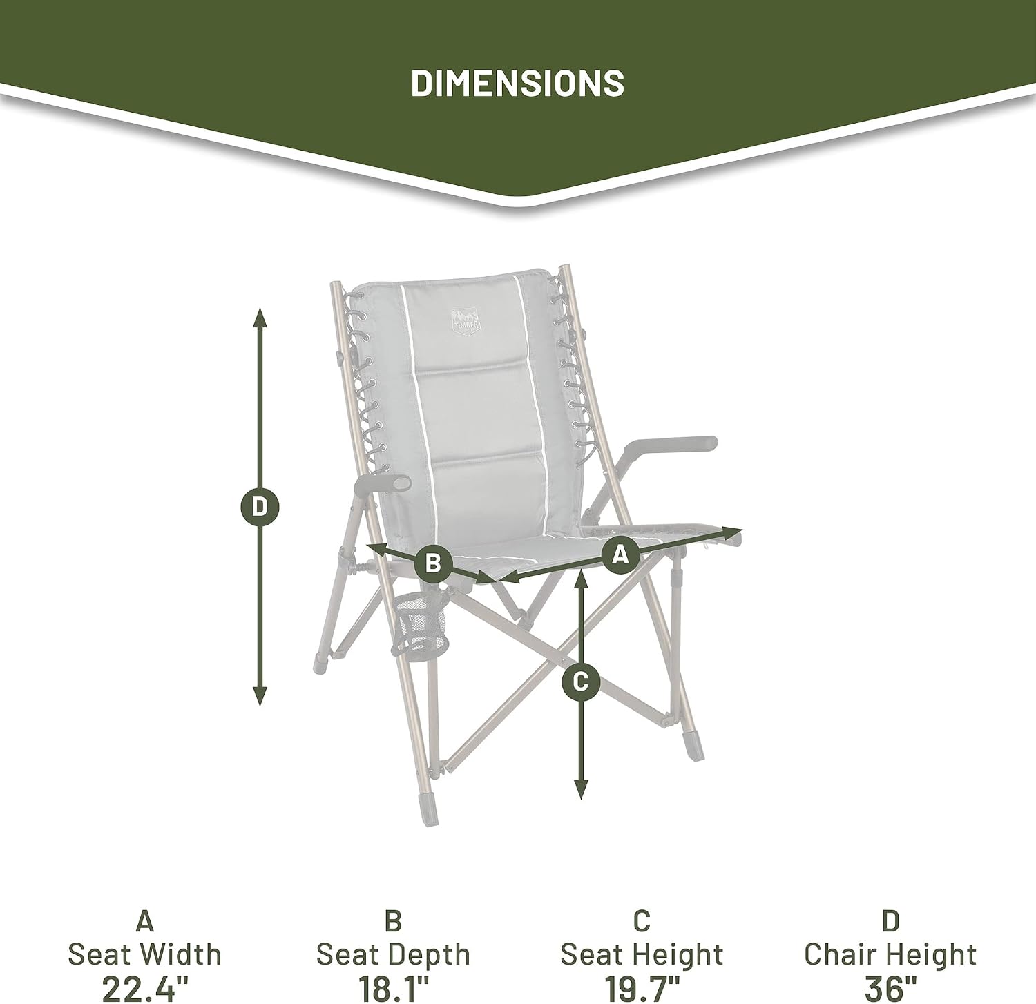Timber Ridge Bungee Folding Camping Chairs for Adults Supports 300lbs, Grey