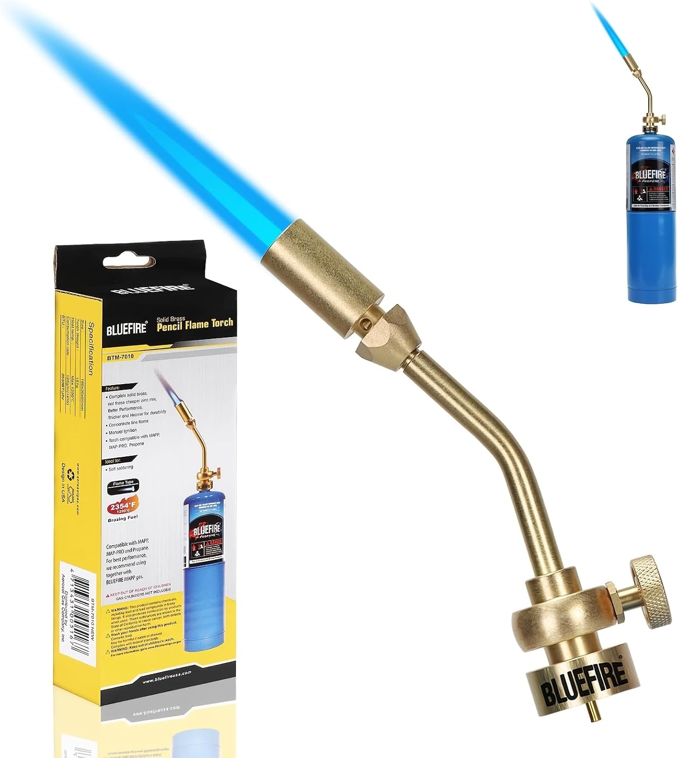 BLUEFIRE Solid Brass Jumbo Pencil Flame Gas Welding Torch Head Nozzle Upgraded Full Metal Version Fuel by MAPP MAP Pro Propane CGA600 Cylinder