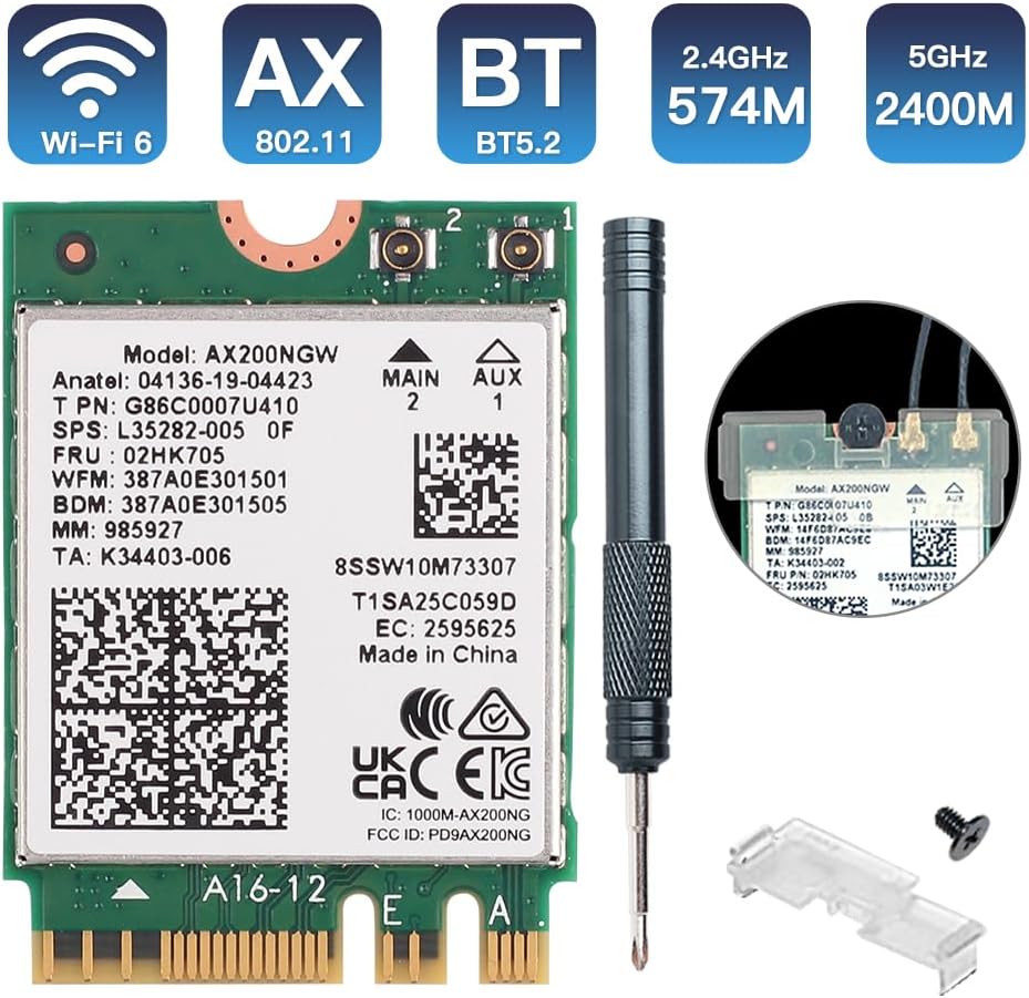 WiFi 6 AX200NGW Laptop Upgrade Card 3000Mbps Bluetooth 5.2 M.2 2230