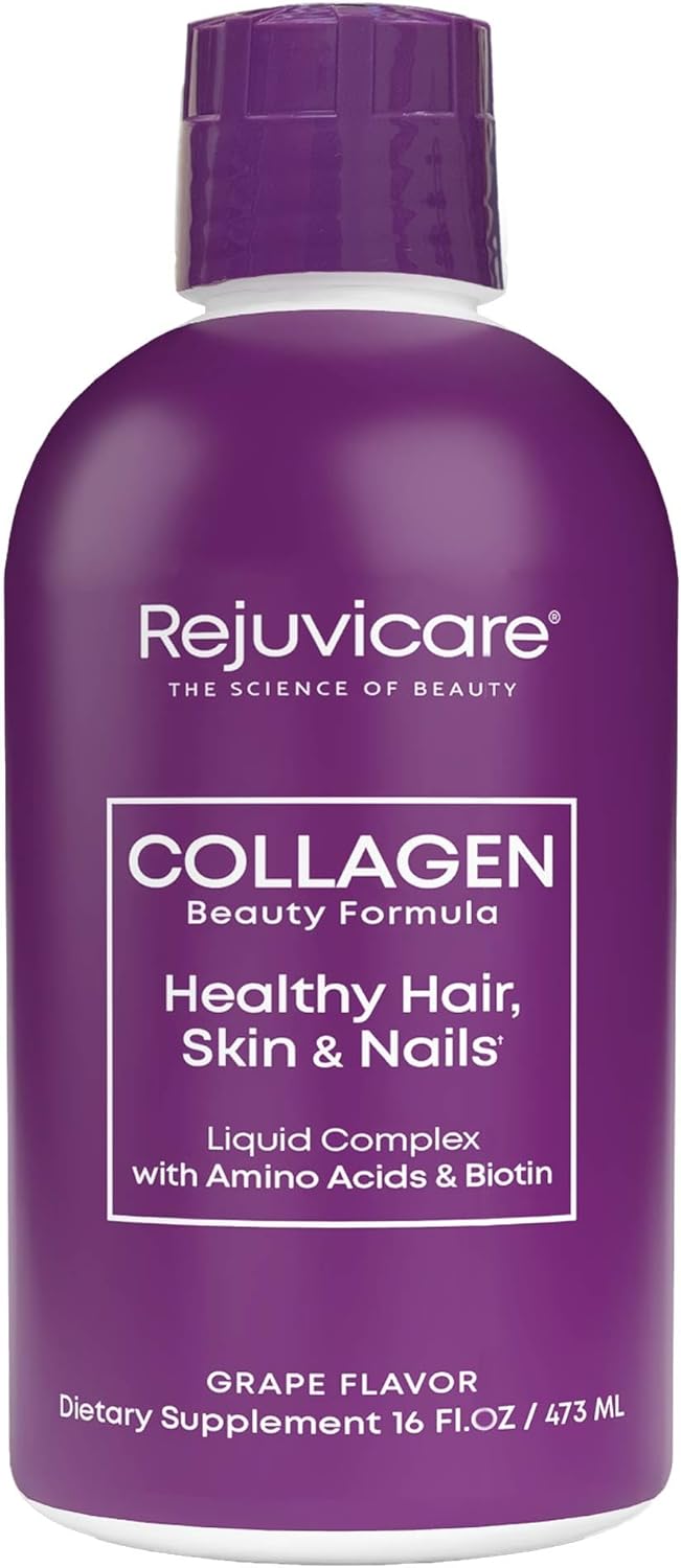 Rejuvicare Liquid Collagen Beauty Formula with Amino Acids, Protein and Biotin, Delicious Grape Flavor, Purple 16 oz ,32 servings
