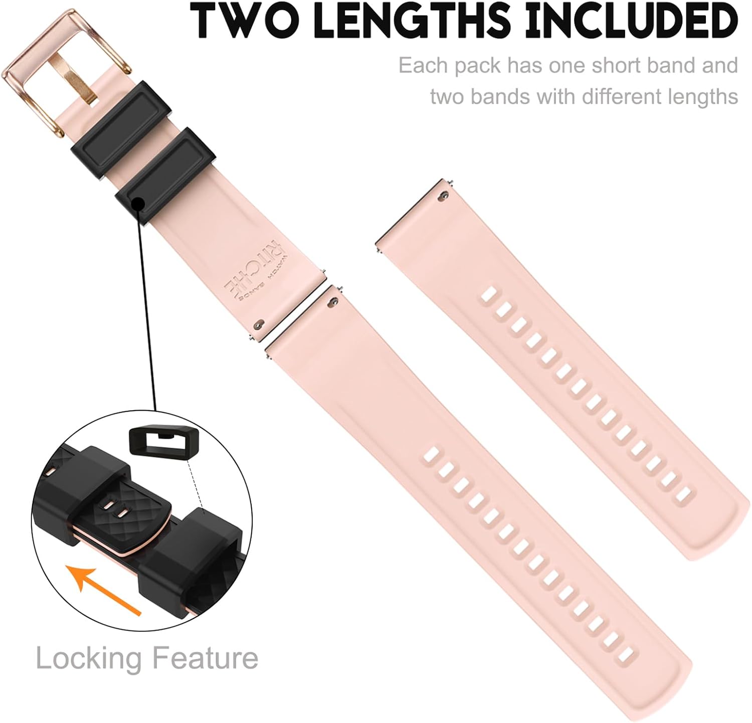 Ritche Christmas Gift Silicone Watch Bands 18mm 20mm 22mm 24mm Quick Release Rubber Watch Bands for Men, White Elephant Gifts