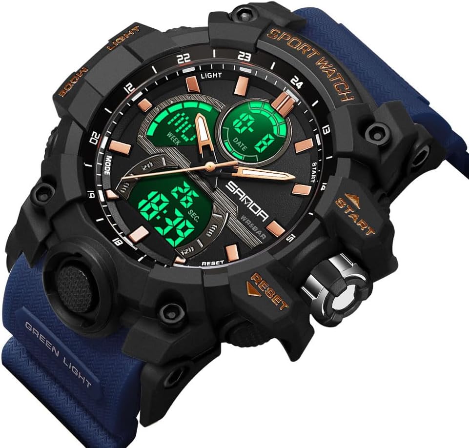 FANMIS Men Sports Outdoor Watch Analog Digital Multifunctional Black Watch | Black Sports Watch Casual Quartz Wristwatch Waterproof Military Wrist Watch Tactics LED Alarm Stopwatch Digital Watch for Men