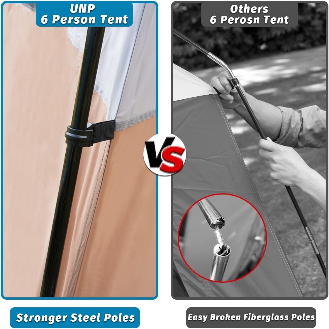 UNP 6 Person Tents for Camping Waterproof Family Cabin Tent with Rainfly