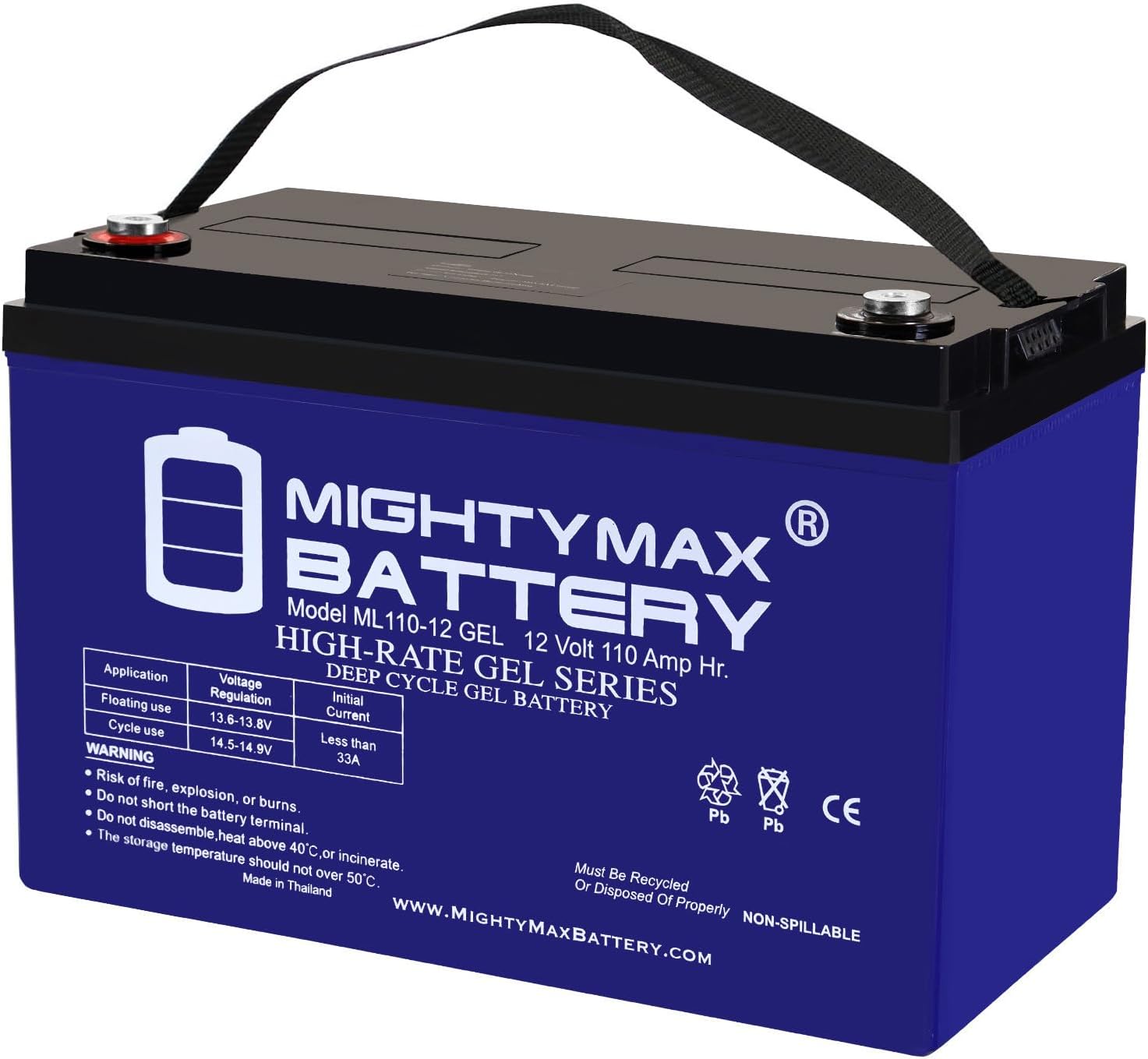 Mighty Max Battery ML55-12 GEL -12 Volt 55 AH, GEL Type, Internal Thread (INT) Terminal, Rechargeable SLA AGM Battery