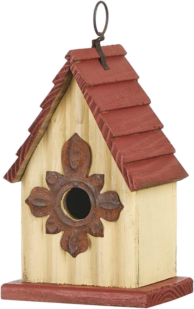Glitzhome 14" H Hanging Distressed Wooden Church Birdhouse Garden Decor