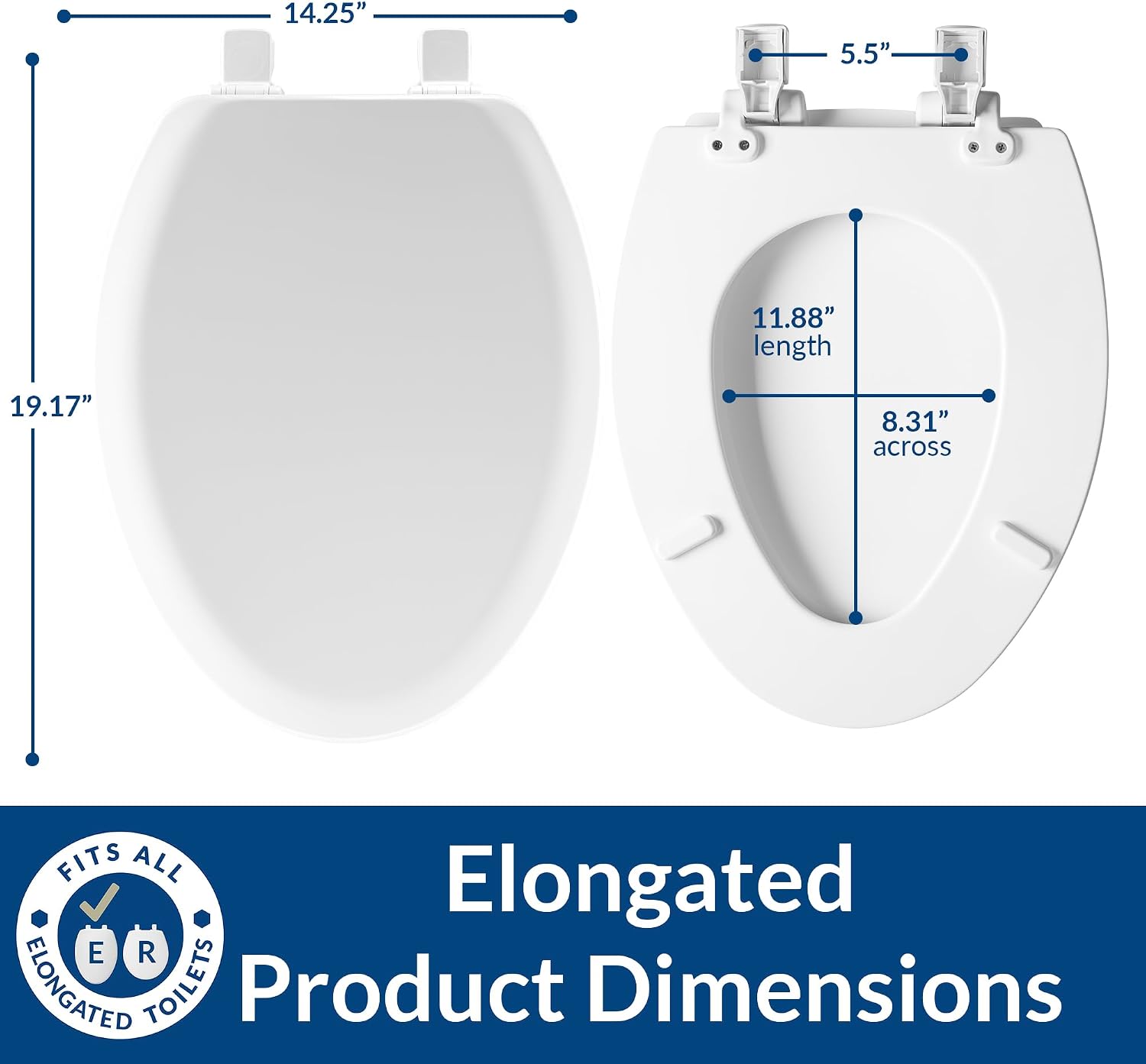 Mayfair Cameron Black Toilet Seat, Non Slip Heavy Duty Wood, Easy Clean, Made in USA, Round