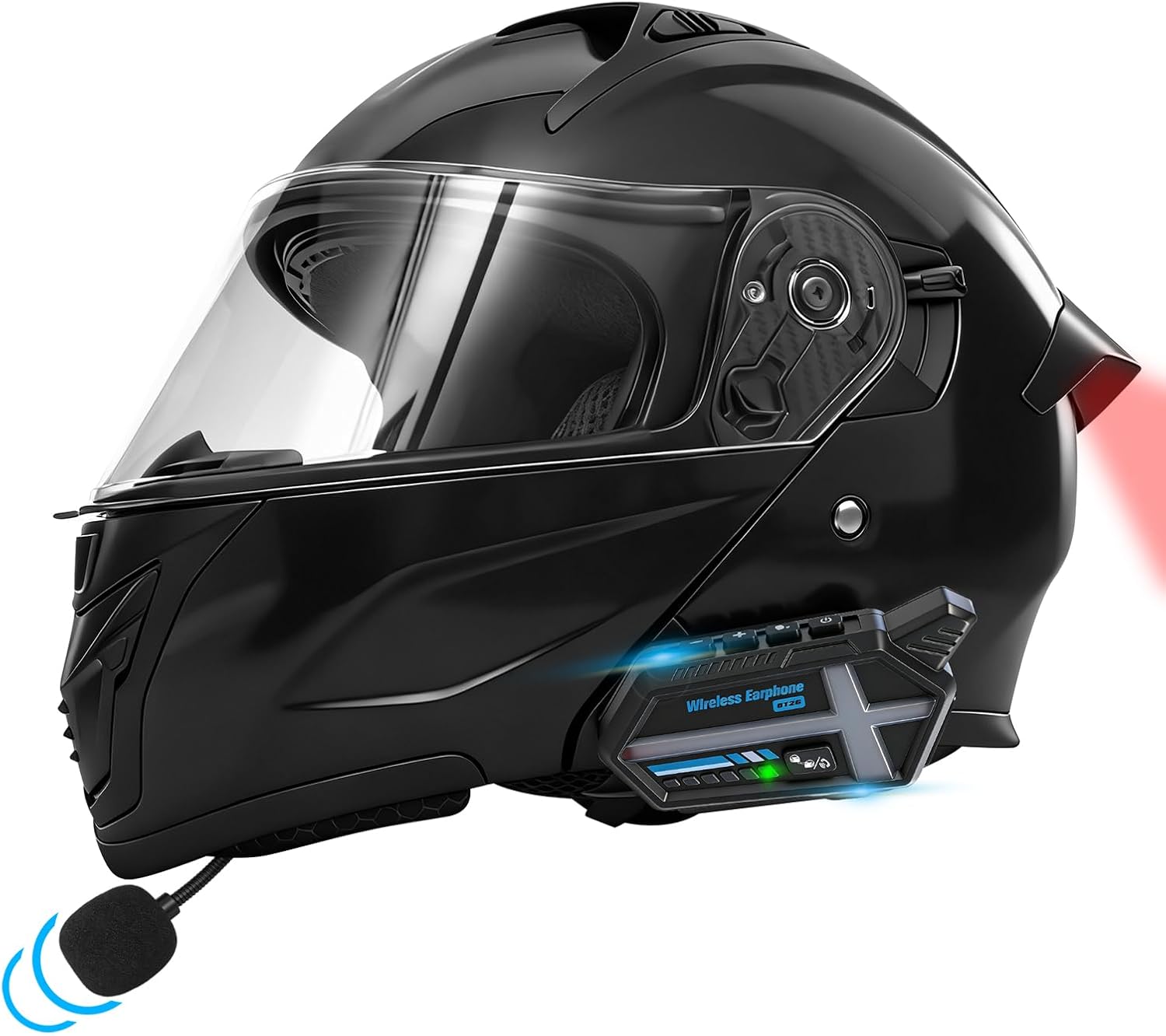 Bluetooth Modular Motorcycle Helmets with Tail Lights, DOT Certified Flip-Up Dual Visor Full Face Helmets for Men & Women Moto ATV UTV Snowmobile ADV Four Wheeler Street Bike