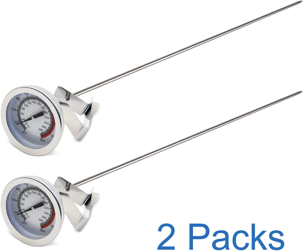 Efeng 15“ turkey fryer thermometer with pot clip (2 Pack), 2" dial candy thermometer with stainless steel clip, oil thermometerr for frying