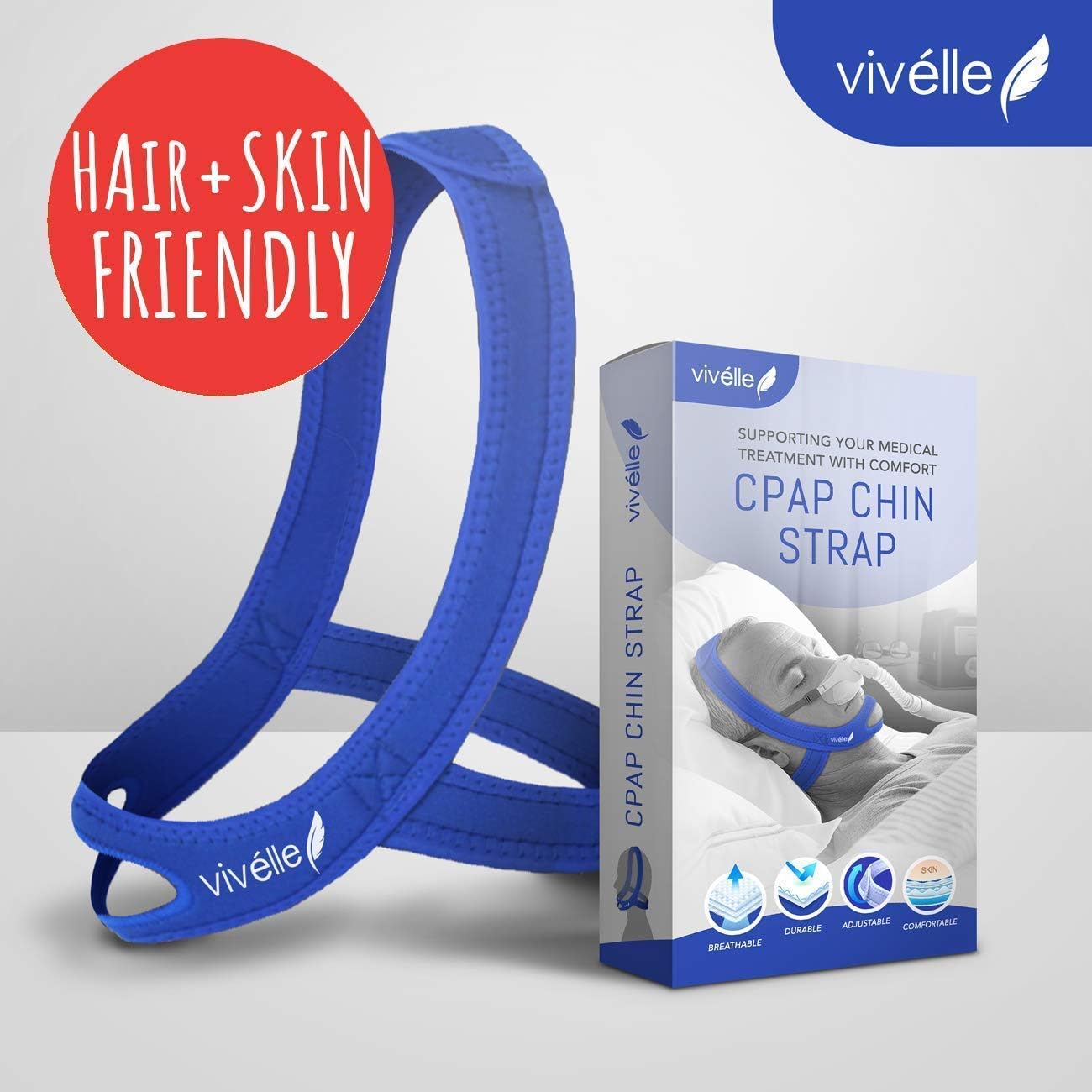 CPAP Chin Strap for Mouth Breathing – Non-Slip Patented Design for All-Night Comfort – Adjustable Jaw Support Stops Air Leaks & Dry Mouth –
