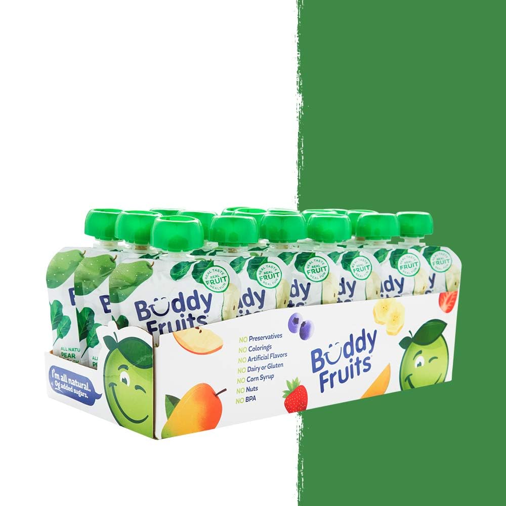 Buddy Fruits Snacks To Go Multifruit Unsweetened Applesauce 3.2oz Pouch (18pk) Gluten-Nut-Dairy-Preservatives-BPA Free, Non GMO, Kosher