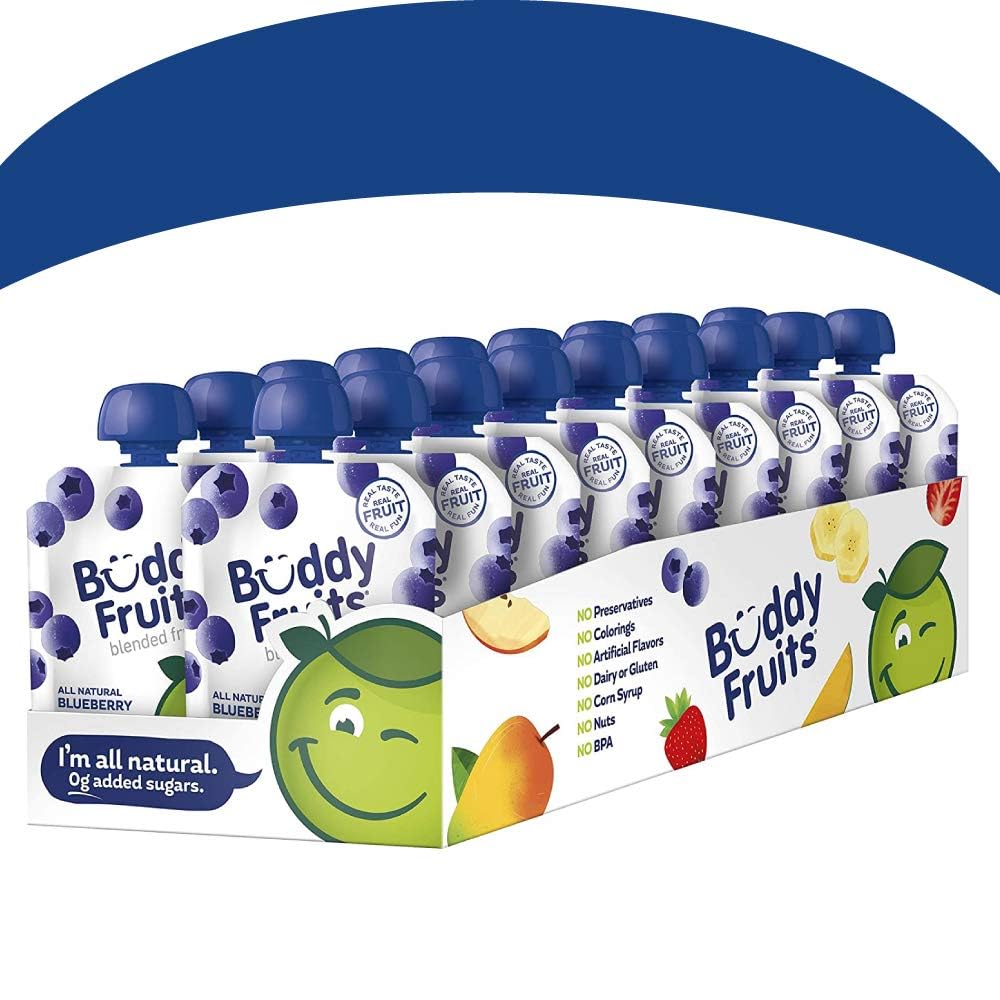 Buddy Fruits Snacks To Go Multifruit Unsweetened Applesauce 3.2oz Pouch (18pk) Gluten-Nut-Dairy-Preservatives-BPA Free, Non GMO, Kosher