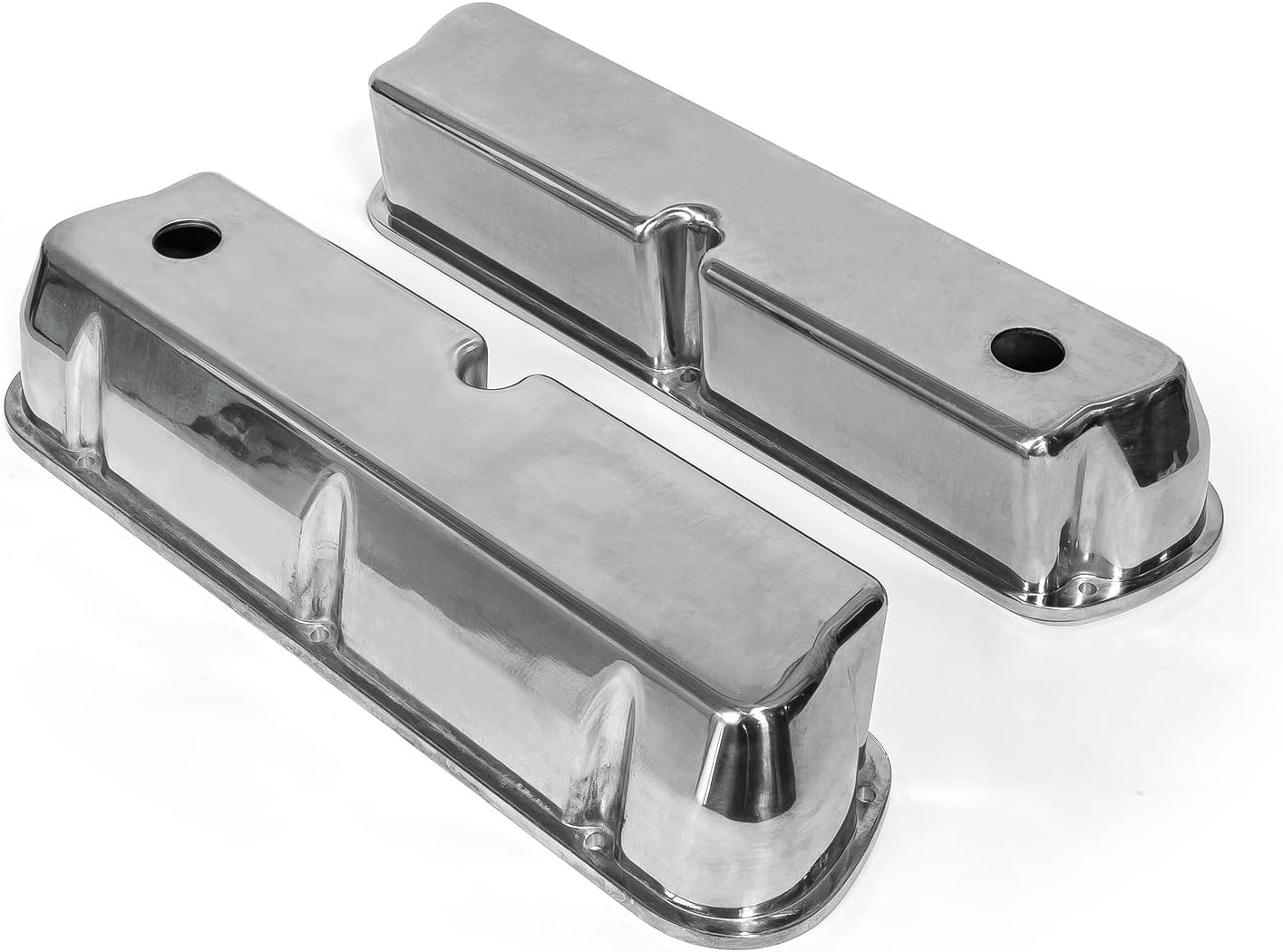 Speedmaster PCE314.1083.01 Compatible with Ford SB 289 302 351 Windsor Polished Aluminum Plain Valve Covers - Tall w/Hole