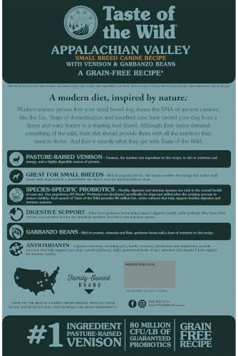 Taste of the Wild Appalachian Valley Small Breed Adult Dry Dog Food, 28lb | High Protein |Grain Free Recipe* |Venison & Garbanzo Beans |Nutrient Dense to Help Support Peak Health |Guaranteed Probiotics