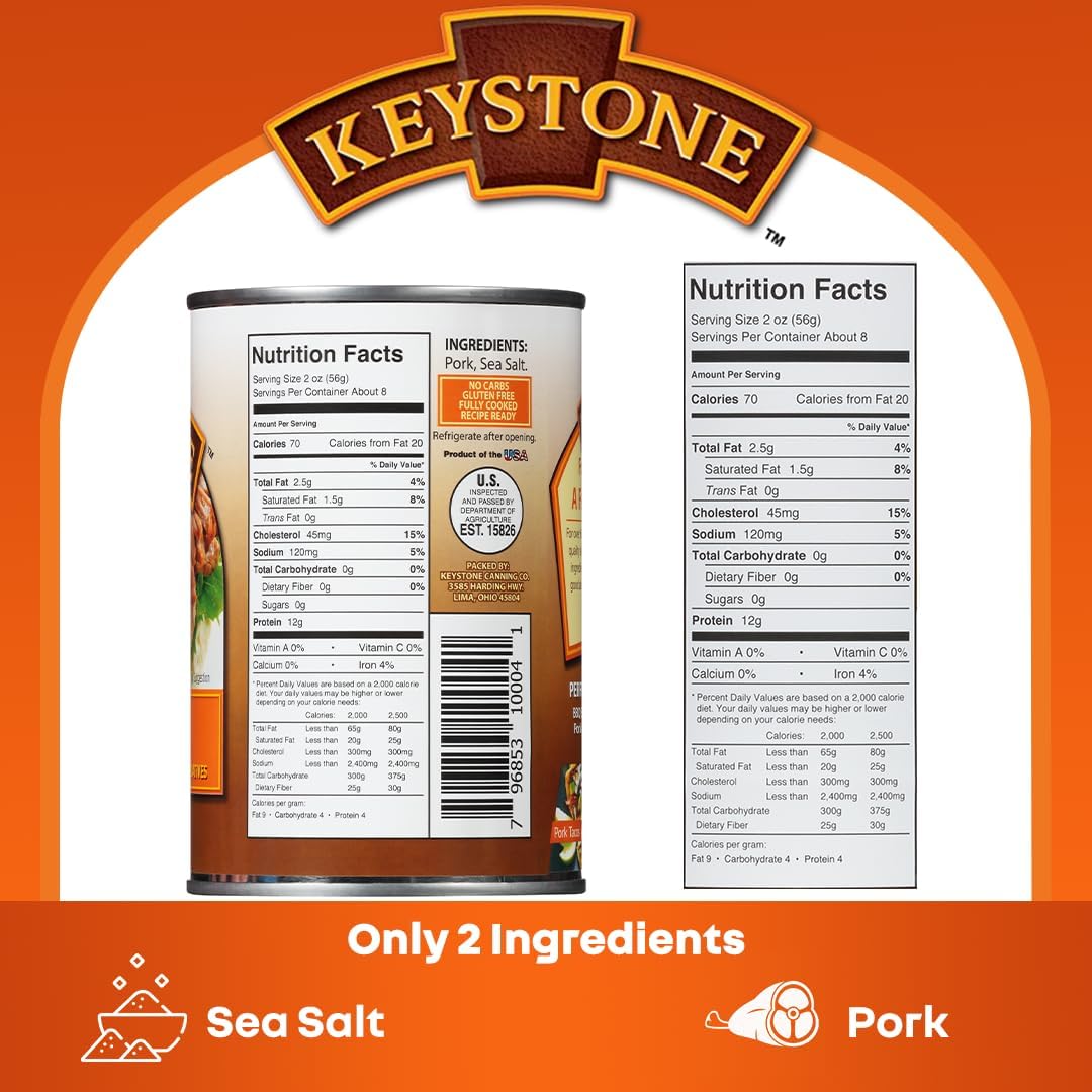 Keystone Meats All Natural Heat and Serve Ground Beef 14 Oz Fully Cooked Canned Meat Shelf Stable Emergency Survival Canned Food Ready to Eat No Preservatives Gluten Free Made in USA Pack of 2