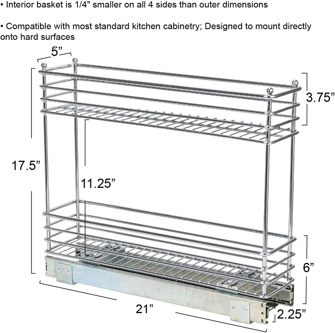 Household Essentials Glidez 2‑Tier Multipurpose Chrome‑Plated Steel Pull‑Out/Slide‑Out Under Cabinet Organizer, Chrome Finish