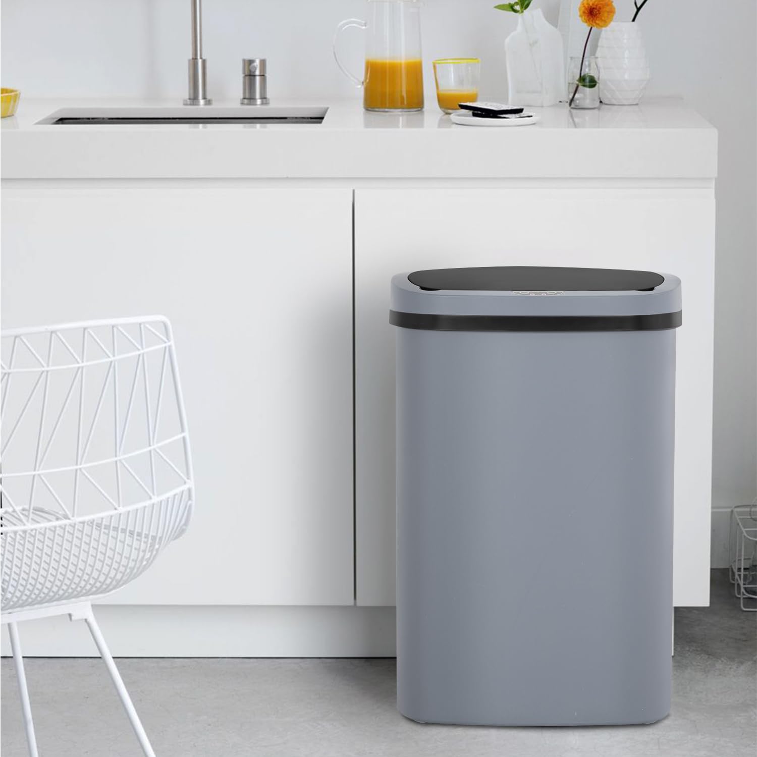 BestOffice | 13 Gallon Stainless Steel Trash Can with Lid | Steel | Automatic Touchless Garbage Can | Odor Control | Modern Oval Design | Easy to Clean | For Kitchen, Bathroom, Office or Home