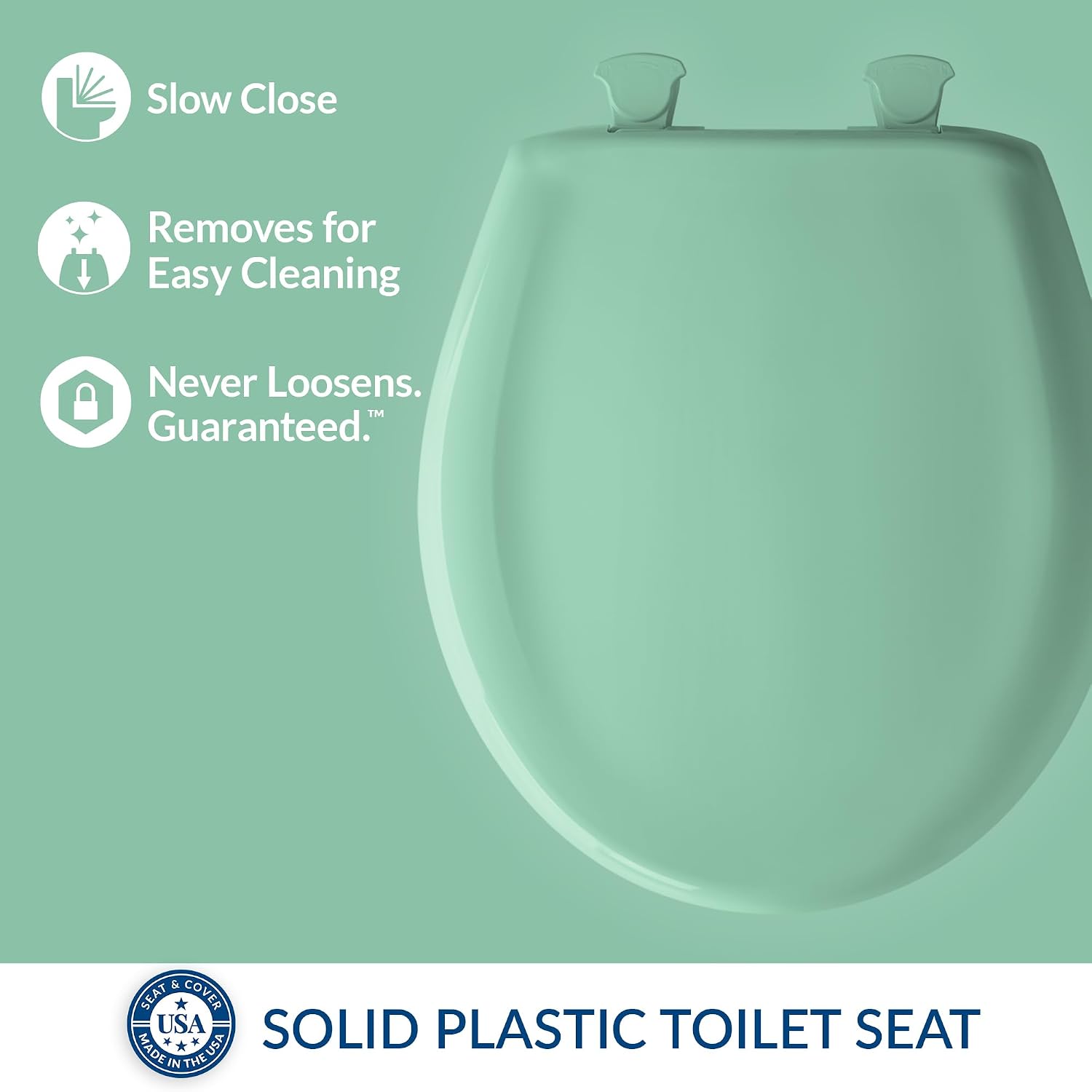 Bemis Classic Colors Slow Close Toilet Seat, Easy Clean Hinges and Durable Plastic Seat, Made in USA, Elongated, Black