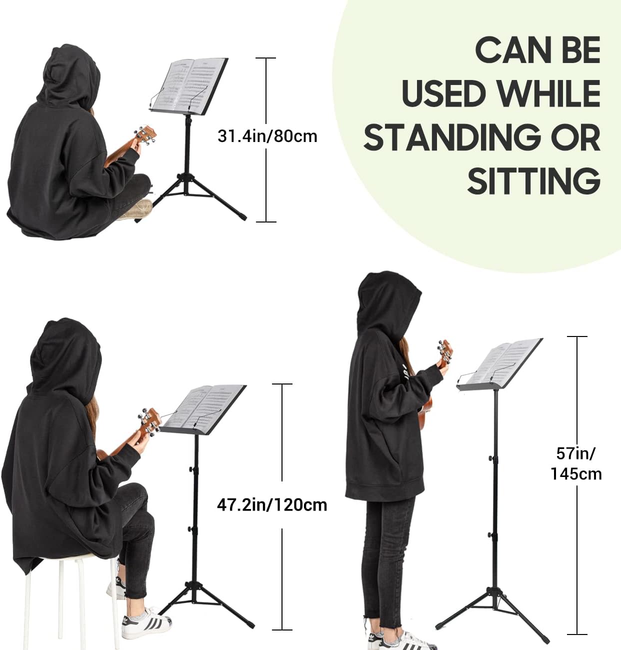 CAHAYA Sheet Music Stand Adjustable Height Portable with Carry Bag Metal