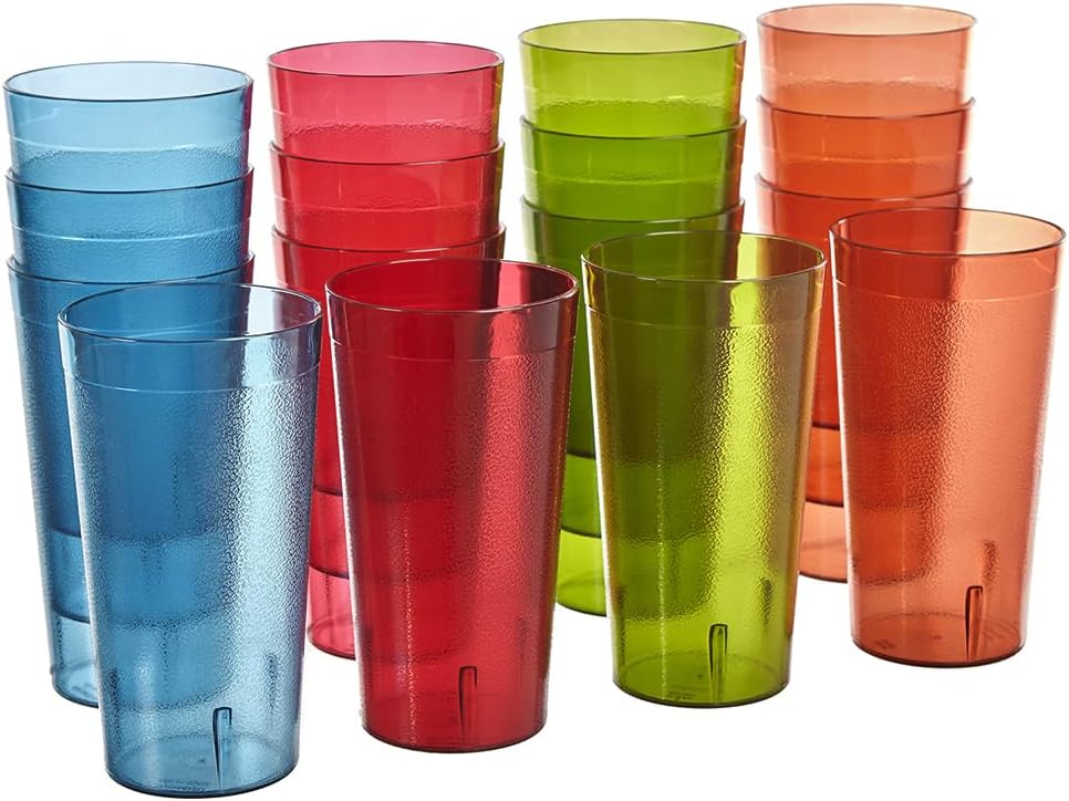 US Acrylic Cafe Plastic Reusable Tumblers (Set of 16) 20-ounce Water Cups Coastal Colors | Restaurant Style Drinking Glasses Value Set, Stackable, BPA-free, Made in the USA | Top-rack Dishwasher Safe