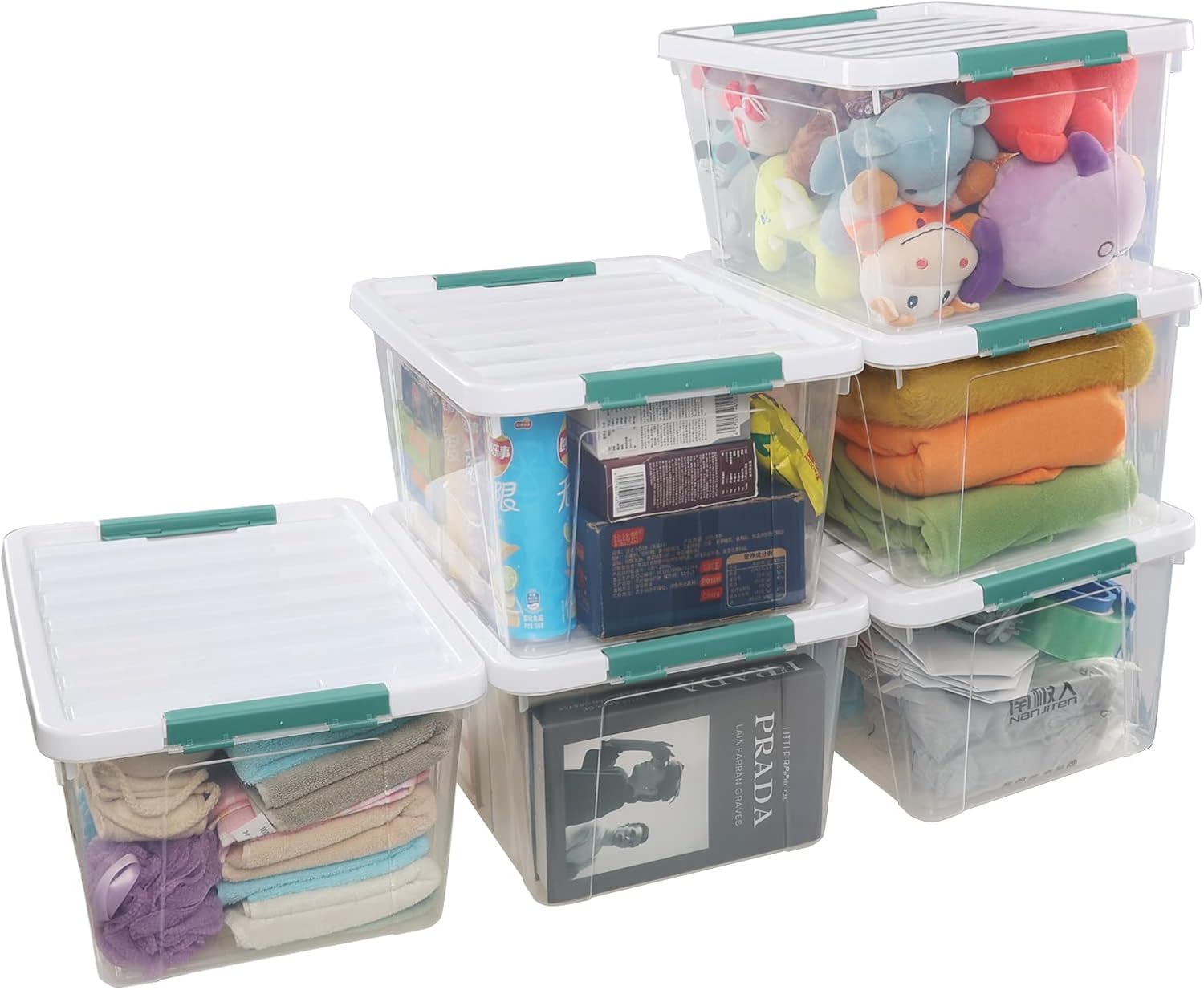 20 Quart Clear Plastic Bin with Lid, Latching Storage Box, 6 Packs