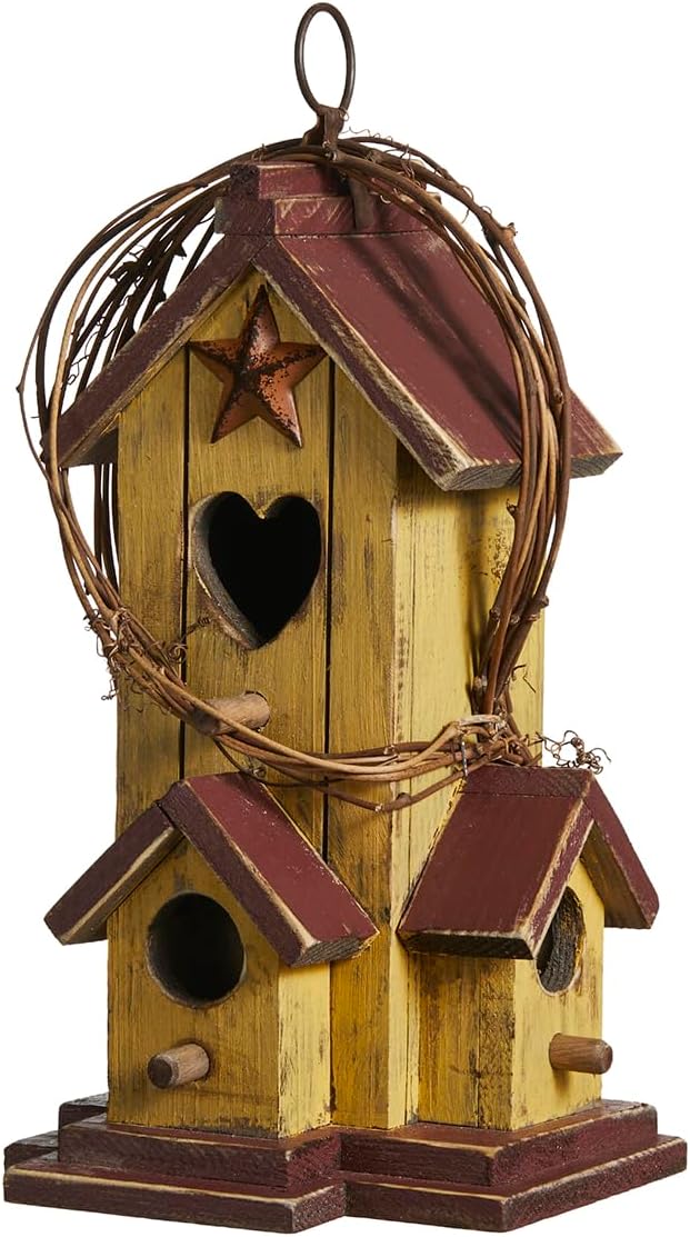 Glitzhome 14" H Hanging Distressed Wooden Church Birdhouse Garden Decor