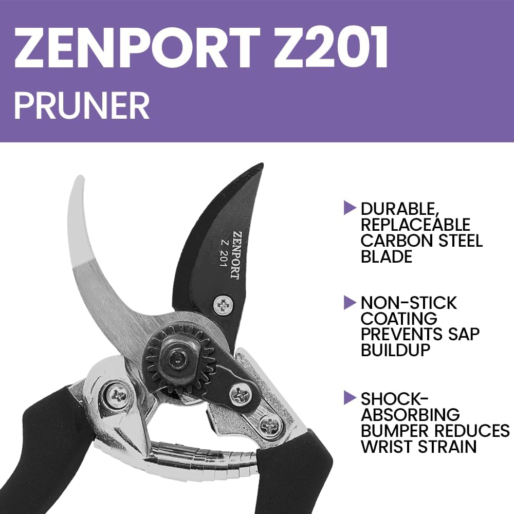 Zenport Z201 Heavy Duty Pruner, Bypass Euro, Black Handles, Steel, 8-Inch
