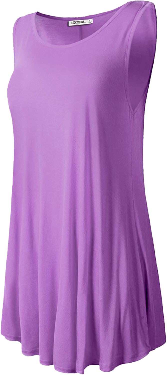 Lock and Love Women Solid Short Sleeve/Sleeveless Tunic for Leggings Swing Tunic Flare Tank Tops S-5XL Plus Size Made in USA